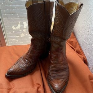 Justin Real Leather Lizard Skin Cowboy Boots - Size 11